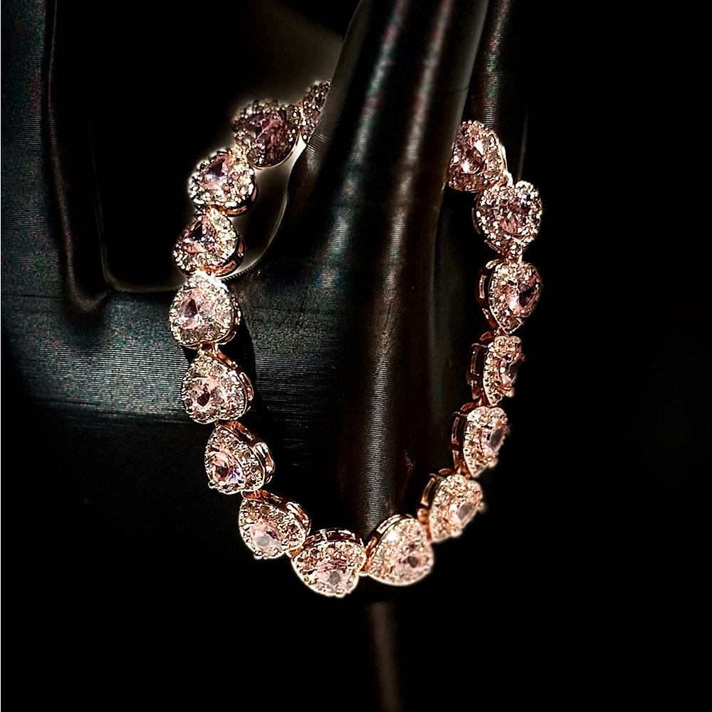 Rose Gold Heart-Link Bracelet with Pink Cubic Zirconia